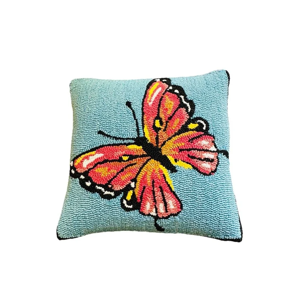 Wayfier Monarch Butterfly Throw Pillow Blue Orange Garden Embroidered Fairy